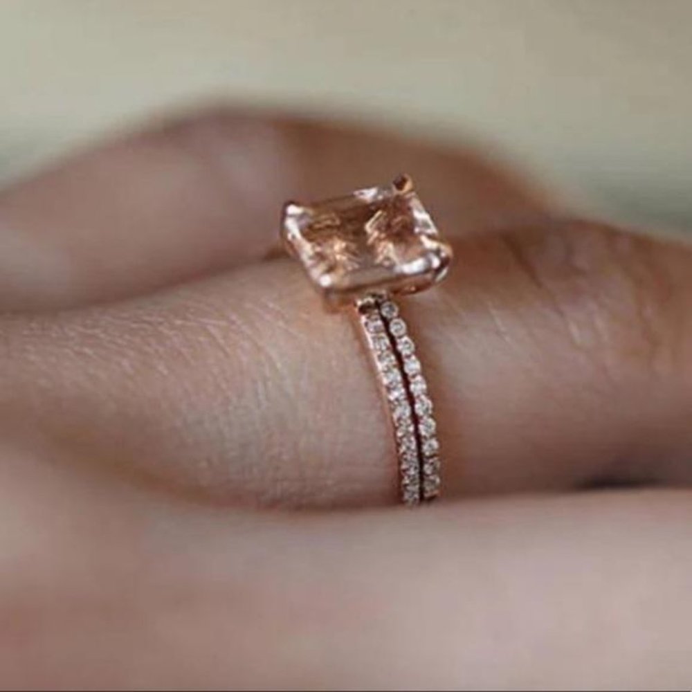 NEW 18K ROSE GOLD MORGANITE SET RING - Picture 3 of 5